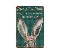 Dreacoss Plaque en métal rétro « Watching Respectfully Rabbit » - Décoration murale pour bar, pub, famille, café, etc. - Cadeau idéal pour les amis et la famille - 20,3 x 14 cm