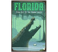 Dreacoss Plaque murale vintage en métal - Maison/salle de bain/salle de classe/bureau/café/bar Art amusant Floride Voyage Rétro Alligator Cadeau idéal 30,5 x 20,3 cm ou 30,5 x 40,6 cm