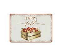 Dreacoss Plaque murale vintage Happy Fall Apples en étain, décoration murale, grand art mural, style rétro, ferme, maison, bar, panneau en étain 14 x 20 cm