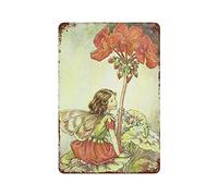 Dreacoss Plaque rétro en aluminium - Décoration murale vintage - Motif géranium, fées et fées - Décoration murale rustique pour salon, cuisine, ferme - 20,3 x 30,5 cm