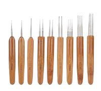 Dreadlock Crochet Hook Set 9Pcs Single Double 3 Bamboo Handle Braid Hair Weaving Tool for Dreadlocks Braiding and Wig Knitting High Strength Stainless Steel 0.5mm 0.75mm 1mm
