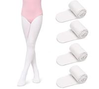 Dreaku Lot de 4 Collant Danse Classique Fille, Collant Blanc Fille 8-12 ans | 80 DEN, Toucher Naturel et Matière Extensible, Ballet, Gymnastique, Entraînement, Ecole et Spectacle