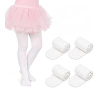 Dreaku Lot de 4 Collant Danse Classique Fille, Collant Blanc Fille 8-12 ans | 80 DEN, Toucher Naturel et Matière Extensible, Ballet, Gymnastique, Entraînement, Ecole et Spectacle