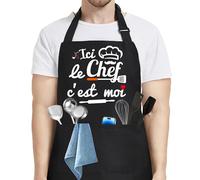 Dreaku Tablier Cuisine Homme, Noir Personnalisé Imperméable Tablier de Cuisine Homme Humour, Réglable Tablier Barbecue Homme für Cadeau Fete Des Peres Saint Valentin Noel Papa