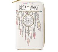 Dream Away Portefeuille Femme Zip Around Portefeuille Portefeuille Boho Dreamcatcher Style Pochette en Cuir PU Pochette avec Porte Cartes ID Fenêtres Poche Monnaie - Intérieur Rose