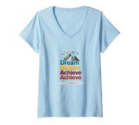 Dream Beliem réussit à réussir en Montagne T-Shirt avec Col en V, Femme, Bleu Céleste, L