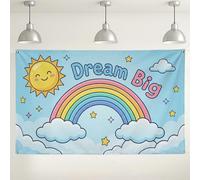 Dream Big Rainbow Toile de fond murale colorée soleil nuage décorations de fête joyeuse intérieur/extérieur pour photographie événement fournitures 180 x 109 cm