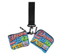 Dream Big Slogan Star Blue Lot de 2 portefeuilles pour cartes de visite et porte-clés minimalistes avec poche zippée pour le travail et les voyages, Dream Big Slogan Star Bleu, 1 size, Décontracté