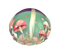 Dream Bonnet de douche imprimé champignon - Bonnet de bain double couche avec doublure élastique, idéal pour la maison, le spa, l'hôtel et les voyages