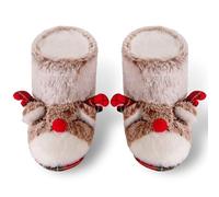 Dream Bridge Chaussons pour filles Noël Bottes d'intérieur pour enfants Renne élan Animaux Chaud Peluche Touffu Bottines à la cheville,élan,Taille L,30/31EU