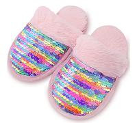 Dream Bridge Pantoufles à Paillettes pour Enfants, Chaussons de Maison avec Semelle antidérapante intérieures et extérieures des garçons et des Filles,Paillette,38.5/40 EU