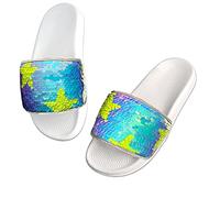 Dream Bridge Sandales d'été à paillettes pour filles - Pour la maison, la piscine - Chaussures colorées décontractées à enfiler - Semelle antidérapante - Pour enfants - Intérieur et extérieur, bleu