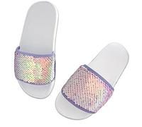 Dream Bridge Sandales d'été à paillettes pour filles - Pour la maison, la piscine - Chaussures colorées décontractées à enfiler - Semelle antidérapante - Pour enfants - Intérieur et extérieur, violet