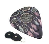 Dream Catcher Lot de 6 médiators avec porte-médiators en cuir pour guitare électrique, ukulélé 0,96 mm