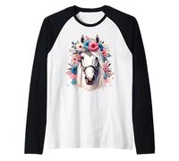 Dream-core - Style aquarelle cheval et fleurs Manche Raglan