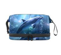 Dream Dolphin Trousse de toilette double couche pour femmes et filles, trousse de toilette de voyage, trousse de maquillage pratique avec compartiment à pinceaux, multicolore, 27x15x14 cm/10.6x5.9x5.5
