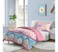 dream FACTORY Parure de lit complète 5 pièces pour enfants - Couette en microfibre super douce facile à laver - Lit jumeau - Petite princesse rose