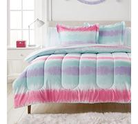 dream FACTORY Parure de lit en Microfibre Super Douce Facile à Laver, Polyester, Rayures Multicolores Violettes, lit jumeau