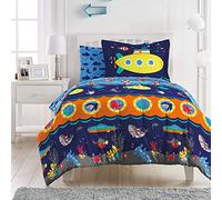 dream FACTORY Parure de lit en Microfibre Super Douce Facile à Laver, Polyester, sous-Marin Bleu Marine, lit jumeau