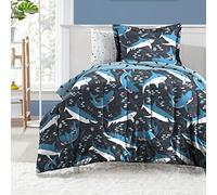dream FACTORY Parure de lit en Microfibre Super Douce Facile à Laver, Requins Bleus, lit Double