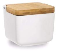 Dream Hogar Salière de cuisine originale avec couvercle bambou céramique blanche 12 x 12 x 11 cm