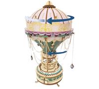 Dream Hot Air Balloon 3D Boîte à musique rotative en bois Steampunk pour adultes à construire - Kit de modélisme artisanal en bois à collectionner - Décoration de bureau et cadeau (141 pièces)