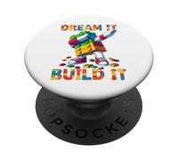 Dream It Build It Funny Blocks Bricks Toy Master Builder PopSockets PopGrip Adhésif