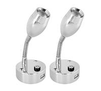 Dream Lighting Liseuse 12v USB, 2W Lumière Chaude 3000K et Lumière Bleue, Applique LED, Lampe 12v LED pour Camping Car Caravane Camper RV Finition Chromée, 2 Pièces