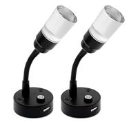 Dream Lighting Liseuse LED 12v Noir avec USB pour Camping Car Caravane Bateau Camper RV Spot Applique LED 12v Blanc Chaud 3000K Éclairage Intérieur 2W 100LM 2 Paquets