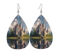 Dream-Like Fairy Tale Castle03 Boucles d'oreilles pendantes en cuir pour femme Motif goutte d'eau Bijoux pour fête d'anniversaire Saint-Valentin