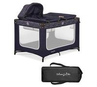 Dream On Me Emily Rose Parc de jeu de luxe en bleu galaxie avec berceau et plateau à langer, léger, portable et convertible pour bébé, côtés en maille respirante et tissu doux