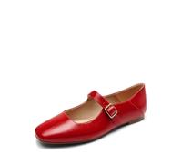 DREAM PAIRS Ballerines Femme Mary Jane à Bout Carré, Chaussures Plates Confortables à Enfiler pour Bureau, Travail, Sorties ou Tenue Quotidienne,Size 36.5,Rouge,DWUMFA2520