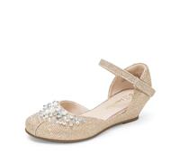 DREAM PAIRS Ballerines Filles Chaussures Plates Princesse Scintillantes Doux et Confortable Ballerine Orné de Perles SDFL2414K,Size 33.5,Paillettes d'or,SDFL2414K