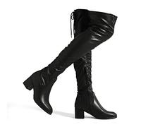 DREAM PAIRS Bottes au-Dessus du Genou pour Femmes Cuissardes à la Mode Coque Tricotée en TPR Durable Confortable,Size 36,Noir/PU,Laurence-E