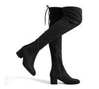 DREAM PAIRS Bottes au-Dessus du Genou pour Femmes Cuissardes à la Mode Coque Tricotée en TPR Durable Confortable,Size 41,Suède/Noir,Laurence-E