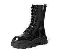 DREAM PAIRS Bottes d'automne à lacets pour femme | Bottes mi-mollet - Talon bas - Plateforme épaisse - Semelle profilée - Bottes d'équitation