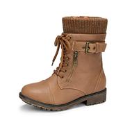 DREAM PAIRS Bottes de Combat Fille avec Fermeture Éclair Latérale, Lacets Ajustables et Doublure Chaude en Fausse Fourrure et Semelle Antidérapante,Size 35,Chameau