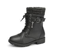 DREAM PAIRS Bottes de Combat Fille avec Fermeture Éclair Latérale, Lacets Ajustables et Doublure Chaude en Fausse Fourrure et Semelle Antidérapante,Size 30,Noir