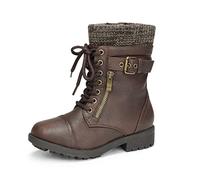DREAM PAIRS Bottes de Combat Fille avec Fermeture Éclair Latérale, Lacets Ajustables et Doublure Chaude en Fausse Fourrure et Semelle Antidérapante,Size 36,Brun