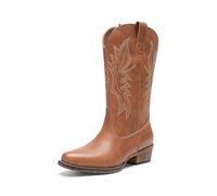 DREAM PAIRS Bottes de cowboy pour femme, bottes de cowgirl Western mi-mollet à bout carré, peau, 37 EU