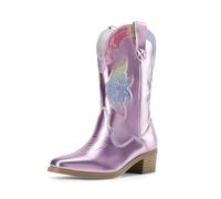 DREAM PAIRS Bottes de cowgirl cowboy pour filles, bottes mi-mollet, Rose/arc-en-ciel, 30 EU