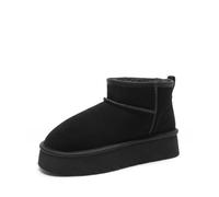 DREAM PAIRS Bottes de neige d'hiver à plateforme pour femme en daim véritable, résistantes à l'eau, stables, légères, antidérapantes, avec mousse à mémoire de forme, pour l'extérieur, noir, 38.5 EU