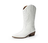 DREAM PAIRS Bottes Femme Classique Bottes Western pour Femmes Confortable Bottines Elégantes,Size 38.5,Blanc-PU,DWUMMB2419