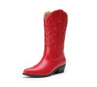DREAM PAIRS Bottes Femme Classique Bottes Western pour Femmes Confortable Bottines Elégantes,Size 38.5,Rouge,DWUMMB2419