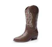 DREAM PAIRS Bottes Femme Classique Bottes Western pour Femmes Confortable Bottines Elégantes,Size 39,Marron-PU,DWUMMB2419