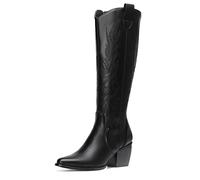 DREAM PAIRS Bottes Femme Elégantes avec Talon Haut Botte de Cow-Boy Western avec Eclair Latérale Cuissarde Confortable,Size 40,Noir/PU,SDKB224W