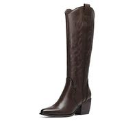DREAM PAIRS Bottes Femme Elégantes avec Talon Haut Botte de Cow-Boy Western avec Eclair Latérale Cuissarde Confortable,Size 38.5,Marron/PU,SDKB224W
