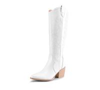 DREAM PAIRS Bottes Femme Elégantes avec Talon Haut Botte de Cow-Boy Western avec Eclair Latérale Cuissarde Confortable,Size 40.5,Blanc,SDKB224W