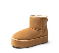 DREAM PAIRS Bottes Femme Hiver Neige en Daim Véritable Confortables à Plateforme Antidérapantes Bottines Chaudes Cheville avec Ruban DIY et Doublure en Fausse Fourrure Souple,Size 40.5,Marron