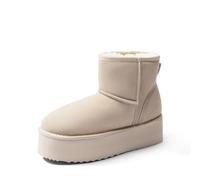 DREAM PAIRS Bottes Femme Hiver Neige en Daim Véritable Confortables à Plateforme Antidérapantes Bottines Chaudes Cheville avec Ruban DIY et Doublure en Fausse Fourrure Souple,Size 40,Sable